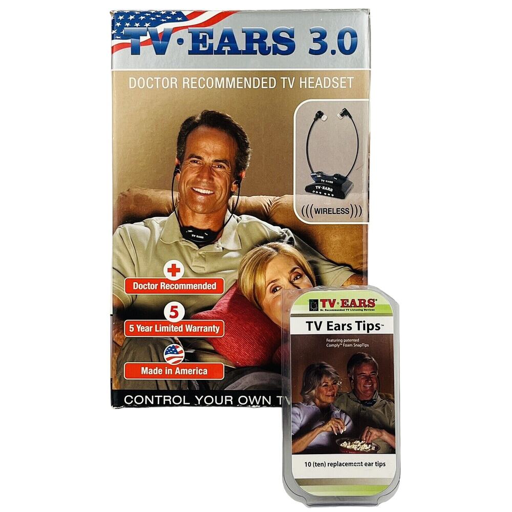 TV Ears 3.0 Wireless Headset & 10 Replacement‎ Ear Tips Amplifies Clarifies